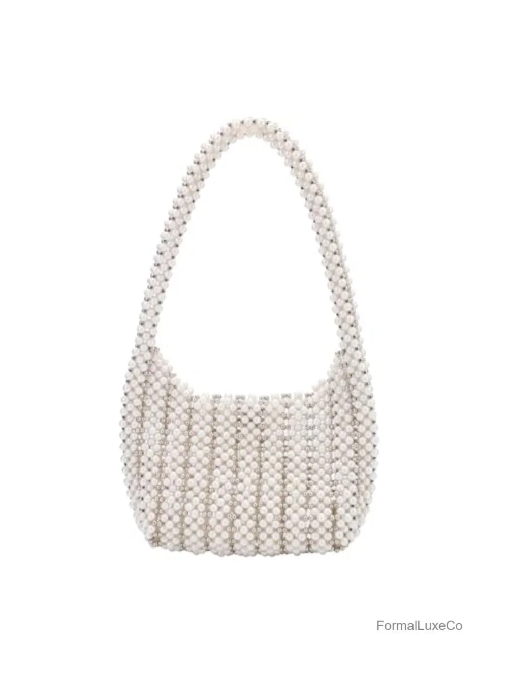 Beaded Pearl Shoulder Bag Hobo Tote Magnetic Closure Evening Party Handbag